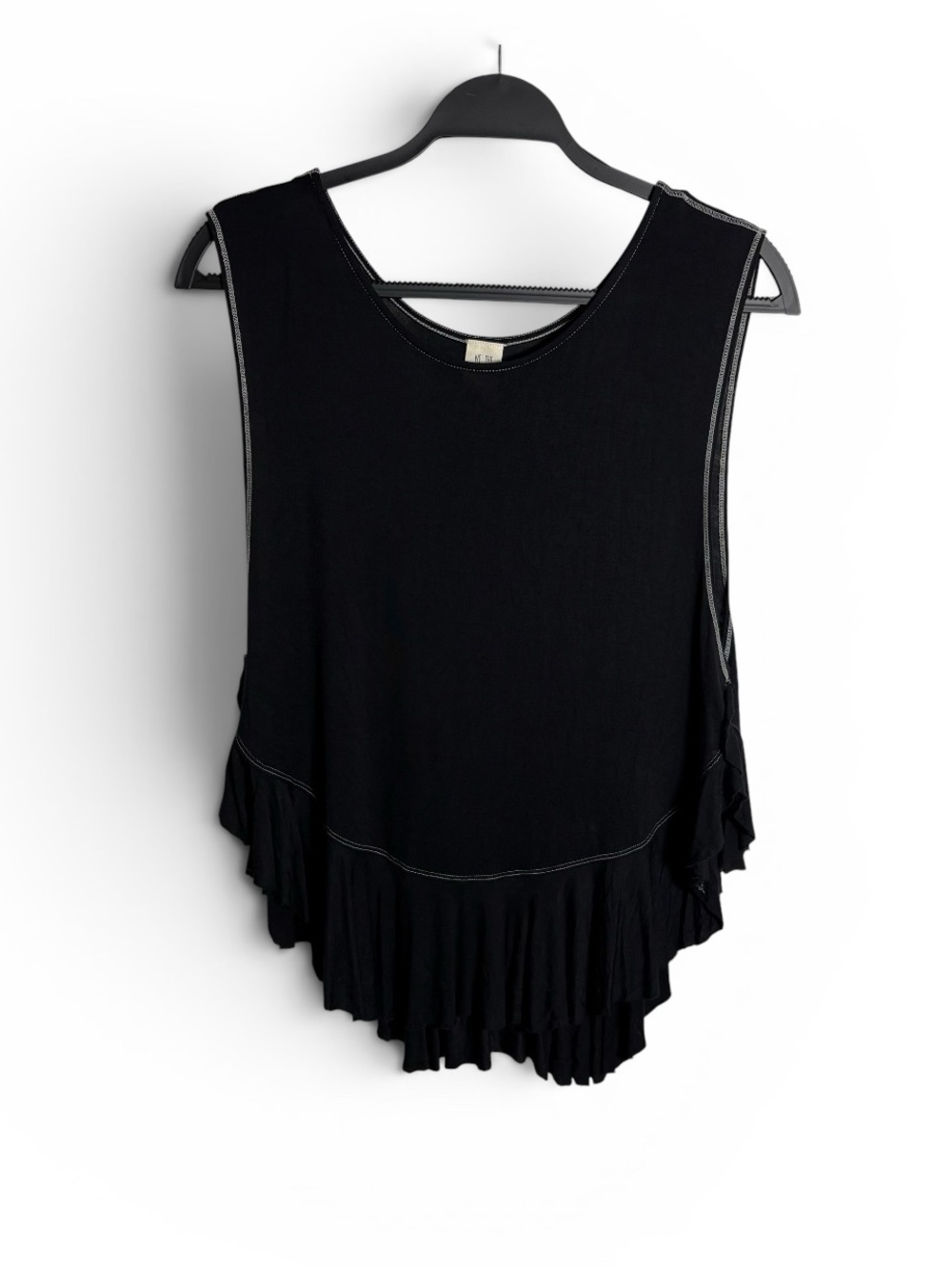 Free People Black w/ White Stiching  Ruffle-Hem Sleeveless Flowy Tank Top